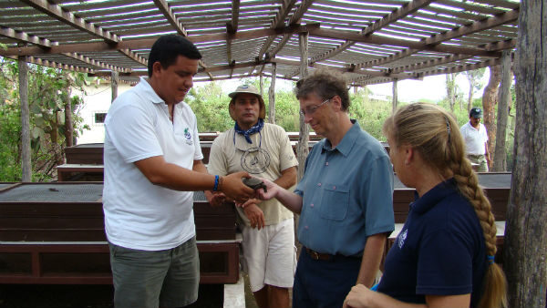 Bill Gates visiting the Galapagos Tortoises Shelter.