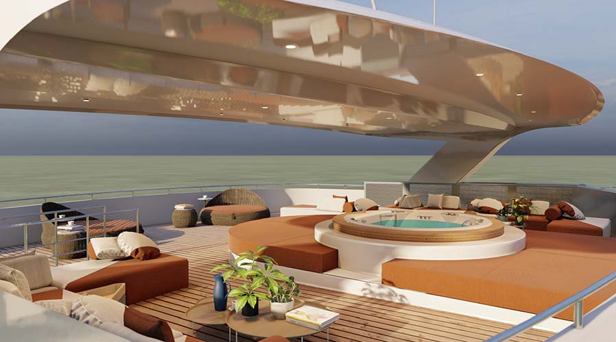 Solarium outdoor area for relaxing outdoors on the galaxy sirius cruise to galapagos by Galagents